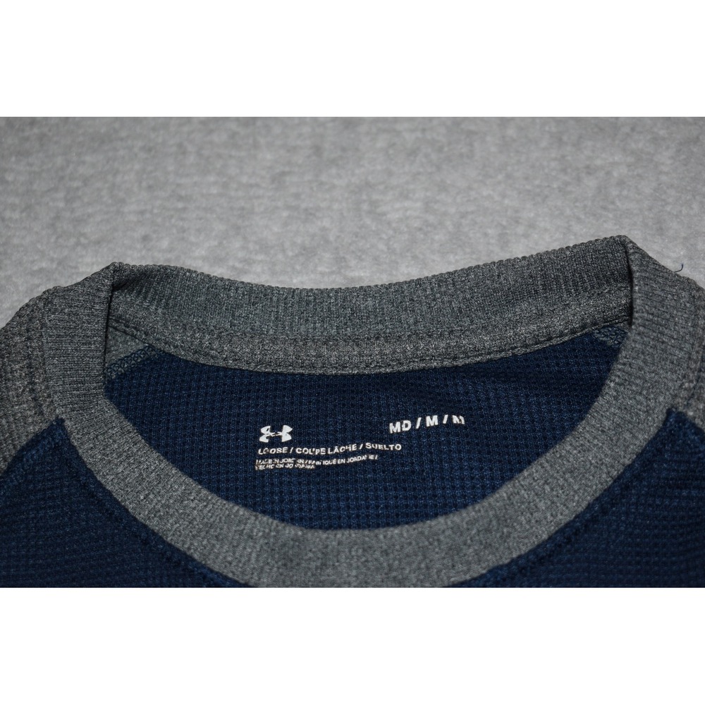 Under Armour Shirt Mens Medium Blue Grey Thermal Waffle Knit Raglan Long Sleeve - Picture 6 of 9